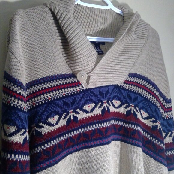 GAP Cotton Knit Fairisle Oatmeal brown XL - Picture 1 of 5